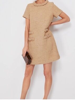 Tuckernuck Braided-Trim Tweed Mini Jackie Dress in Croissant, NWT